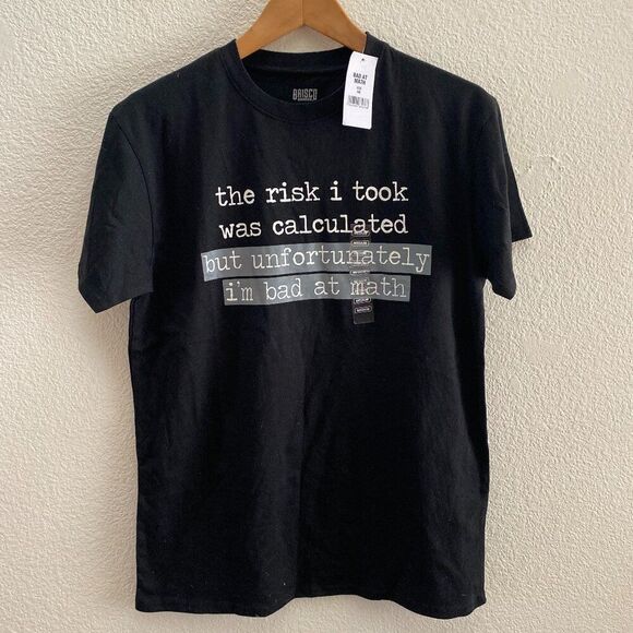 Brisco Brands Bad At Math Black Short Sleeve T-Shirt Medium NWT Calculated Risk - Picture 1 of 3